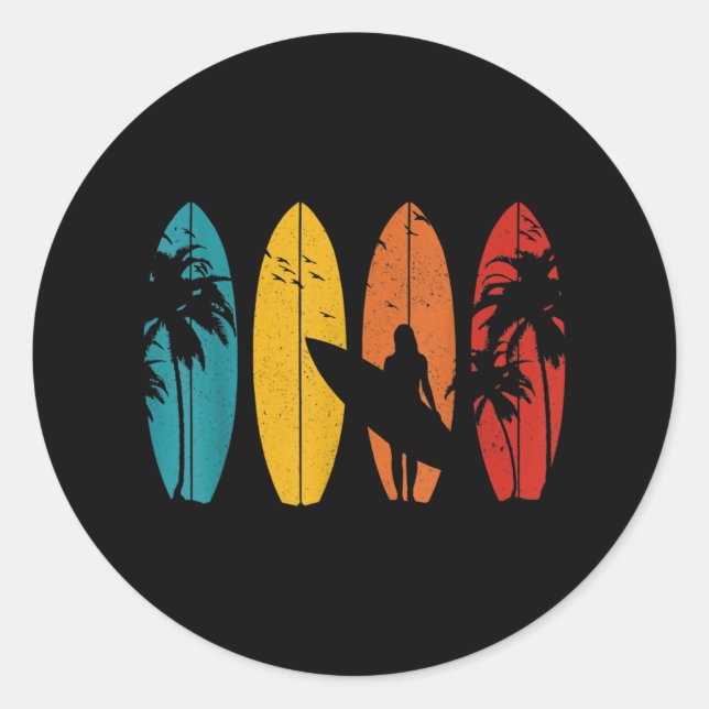 Surfer Gift Vintage Surfing Surf Board Beach Classic Round Sticker (Front)