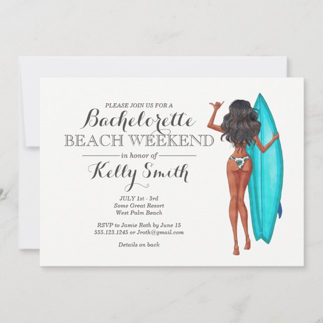Surfer Girl Bachelorette Party Invitation (Front)