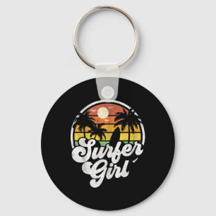 Surfer Girl Beach Retro 70s Summer Surfing Vacatio Key Ring