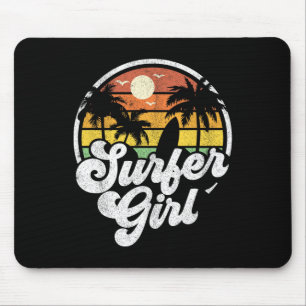 Surfer Girl Beach Retro 70s Summer Surfing Vacatio Mouse Pad