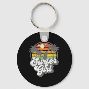 Surfer Girl Beach Retro 70s Vintage Surfing Vacati Key Ring