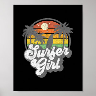 Surfer Girl Beach Retro 70s Vintage Surfing Vacati Poster