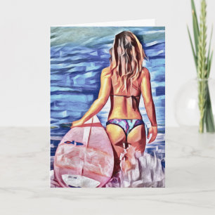 SURFER GIRL BIKINI G-STRING BLANK CARD