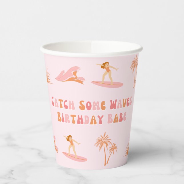 Surfer Girl Birthday Paper Cups (Left)