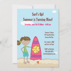 Surfer Girl Birthday Party Invitation