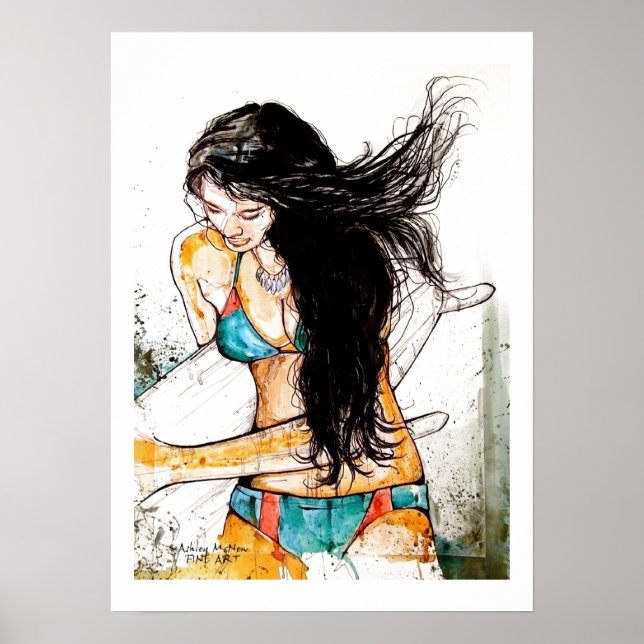 Surfer Girl blown hair Poster (Front)