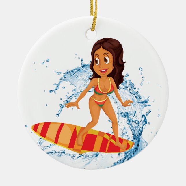 Surfer Girl Ceramic Ornament (Front)