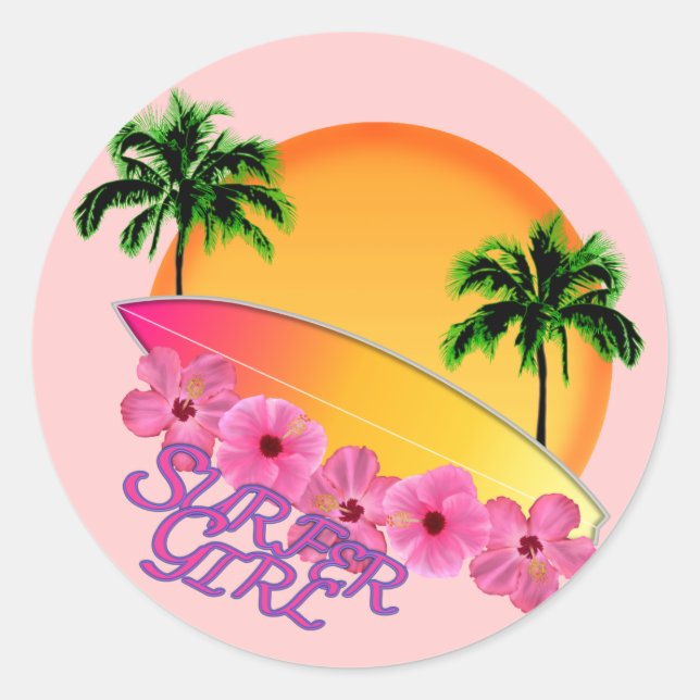 Surfer Girl Classic Round Sticker (Front)