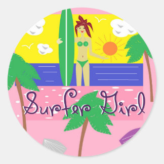 Surfer Girl Classic Round Sticker