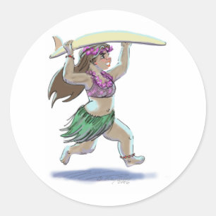 surfer girl classic round sticker