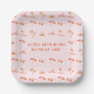 Surfer Girl Colourful Birthday Paper Party Plate