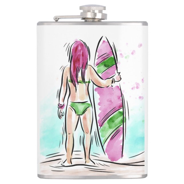 Surfer Girl custom name flask (Front)