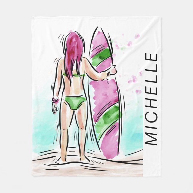 Surfer Girl custom name fleece blanket (Front)