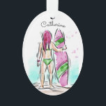 Surfer Girl custom name ornament<br><div class="desc">See my store for more surfing items.</div>