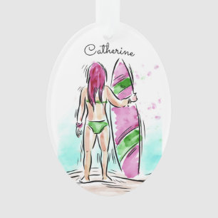 Surfer Girl custom name ornament