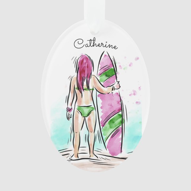 Surfer Girl custom name ornament (Front)