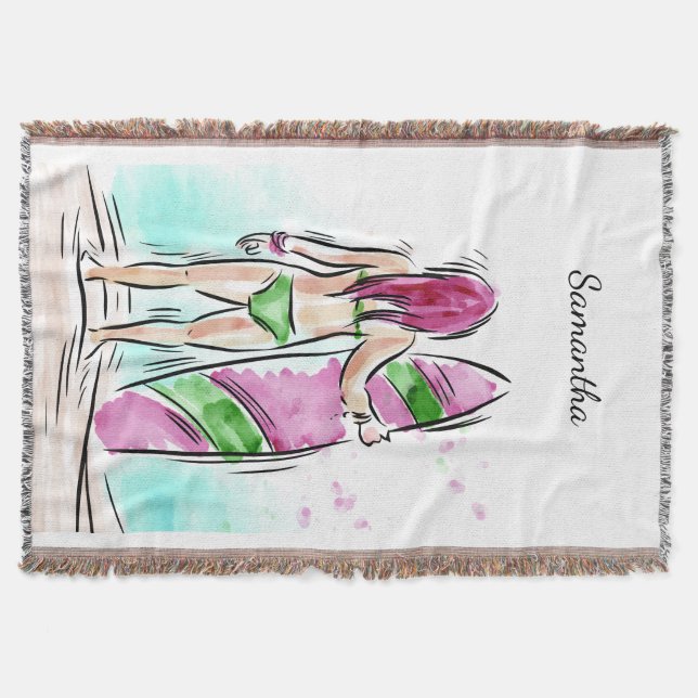 Surfer Girl custom name throw blanket (Front)