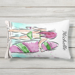 Surfer Girl custom name throw pillows
