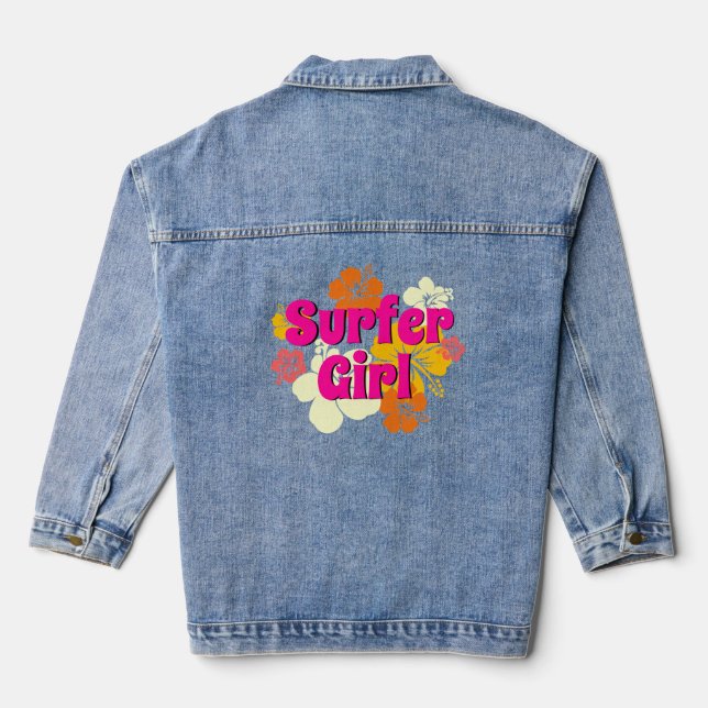 Surfer Girl Flowers Denim Jacket (Back)