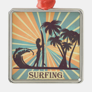 Surfer Girl Metal Ornament