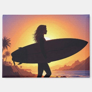Surfer Girl on the beach Magnet