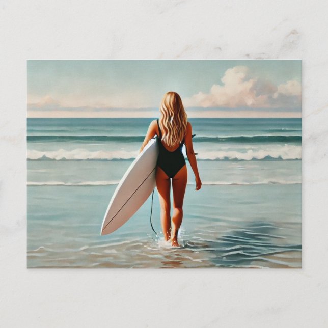 Surfer Girl on the beach Postcard (Front)