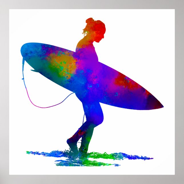 Surfer Girl Paint Splash Poster (Front)