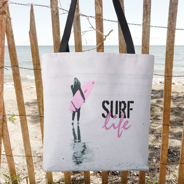 Surfer Girl Pink Surfboard Surf Art  Tote Bag (Creator Uploaded)