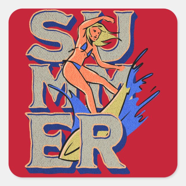 Surfer Girl Retro Summer Square Sticker (Front)