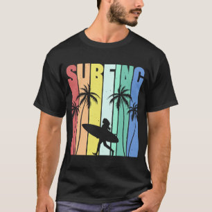 Surfer Girl Retro Sunset Palm Tree Tropical Summer T-Shirt