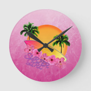 Surfer Girl Round Clock