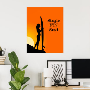 Surfer Girl Sunset Single Fin Soul Poster