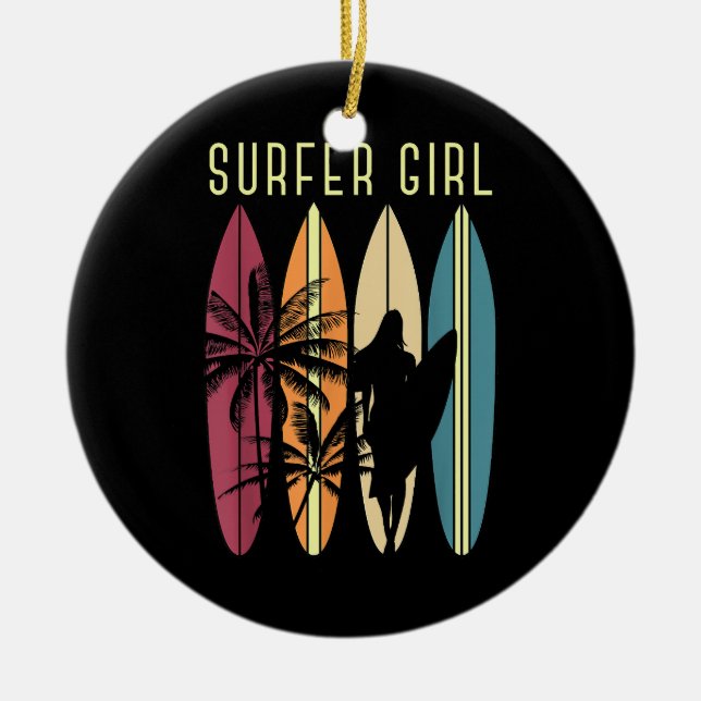 Surfer Girl Surfboard Surfing Women Girls Surf Oce Ceramic Ornament (Front)