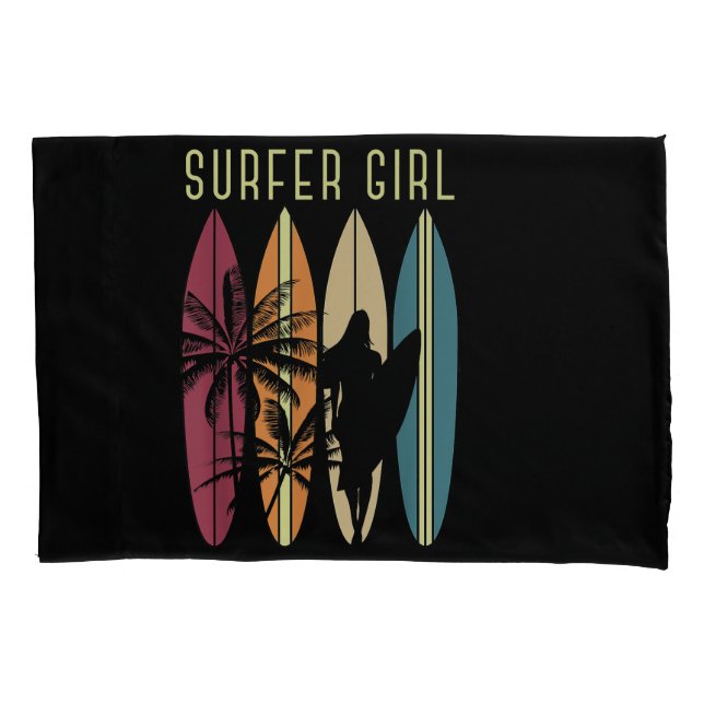Surfer Girl Surfboard Surfing Women Girls Surf Oce Pillowcase (Front)