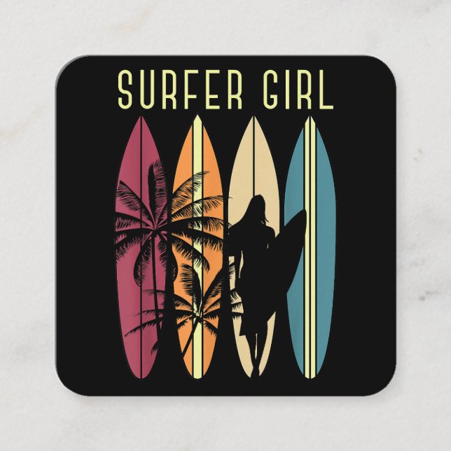 Surfer Girl Surfboard Surfing Women Girls Surf Oce Square Business Card (Front)