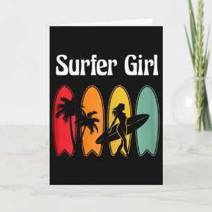 Surfer Girl Surfboard Surfing Women Retro Card