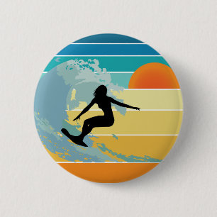 Surfer Girl Vintage Sunset 6 Cm Round Badge