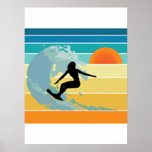 Surfer Girl Vintage Sunset Poster