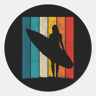 Surfer Girl Vintage Surf Beach Surfing Surfing Sur Classic Round Sticker