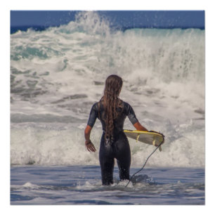 Surfer Girl Waves Poster