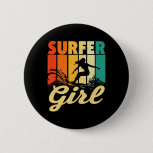 Surfer Girl - Waves Surfing Trainer Surfboard Love 6 Cm Round Badge