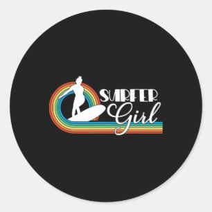 Surfer Girl Women Girls Beach Summer Surfing Retro Classic Round Sticker