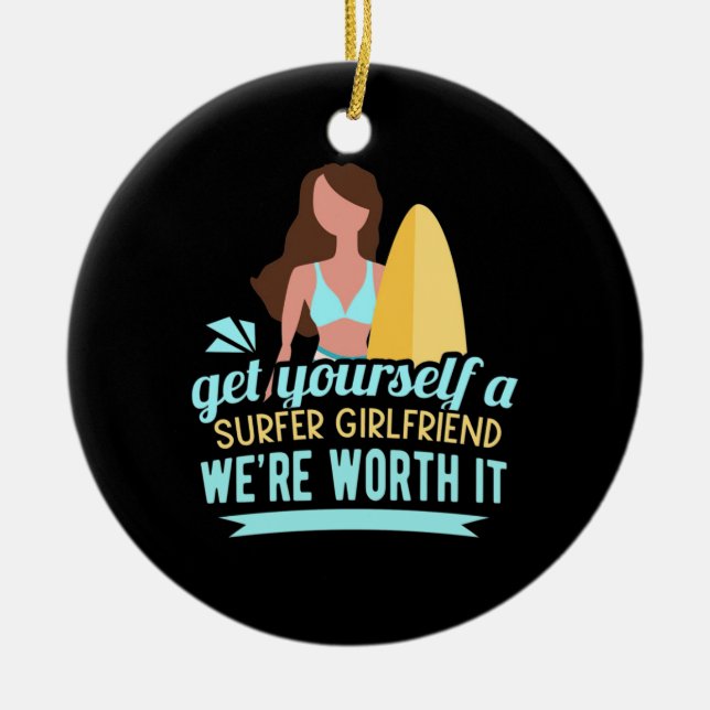 Surfer Girlfriend Ceramic Ornament (Front)