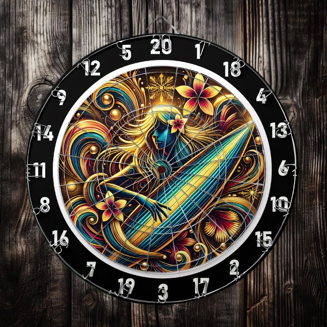 Surfer Glow with Tropical Sunset Art Dartboard (Creator Uploaded)