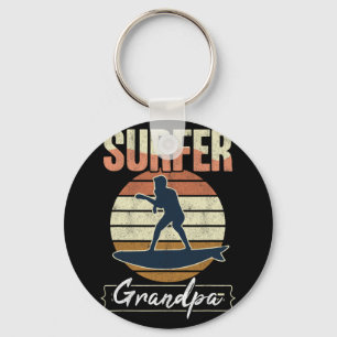 Surfer Grandpa Surf Retro Surfing Grandfather Vint Key Ring