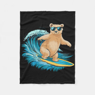 Surfer Grizzly Bear Beach Summer Surfboard Surfing Fleece Blanket