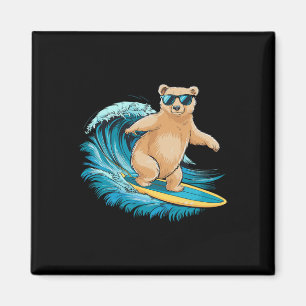 Surfer Grizzly Bear Beach Summer Surfboard Surfing Magnet