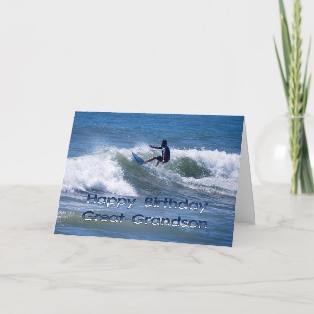 Surfer Happy Birthday Great-Grandson Card (Front)
