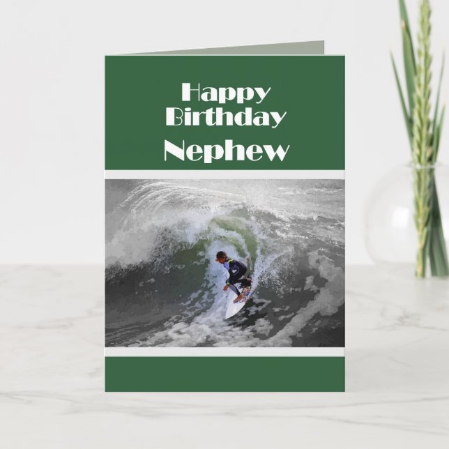 Surfer Happy Birthday Nephew Card (Front)