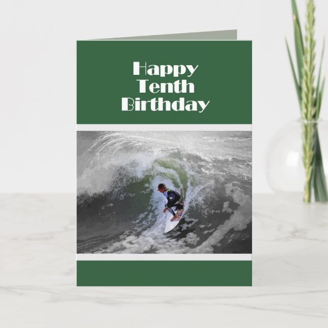 Surfer Happy Tenth Birthday Card (Front)